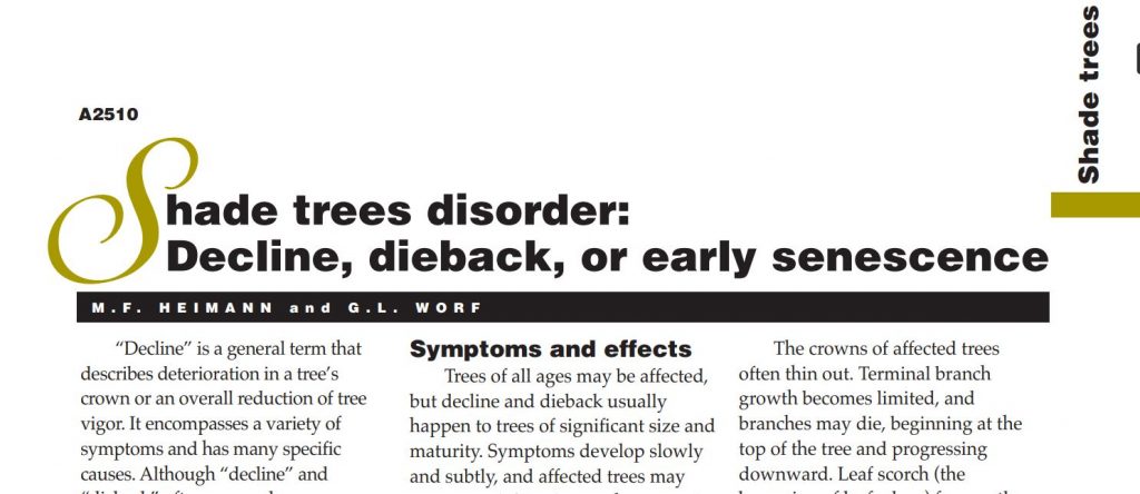 Shade Trees Disorder: Decline, Dieback, or Early Senescence