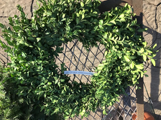 A seasonal wreath made from boxwood branches